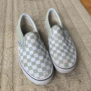 Sage Green Checkered Slip On Vans